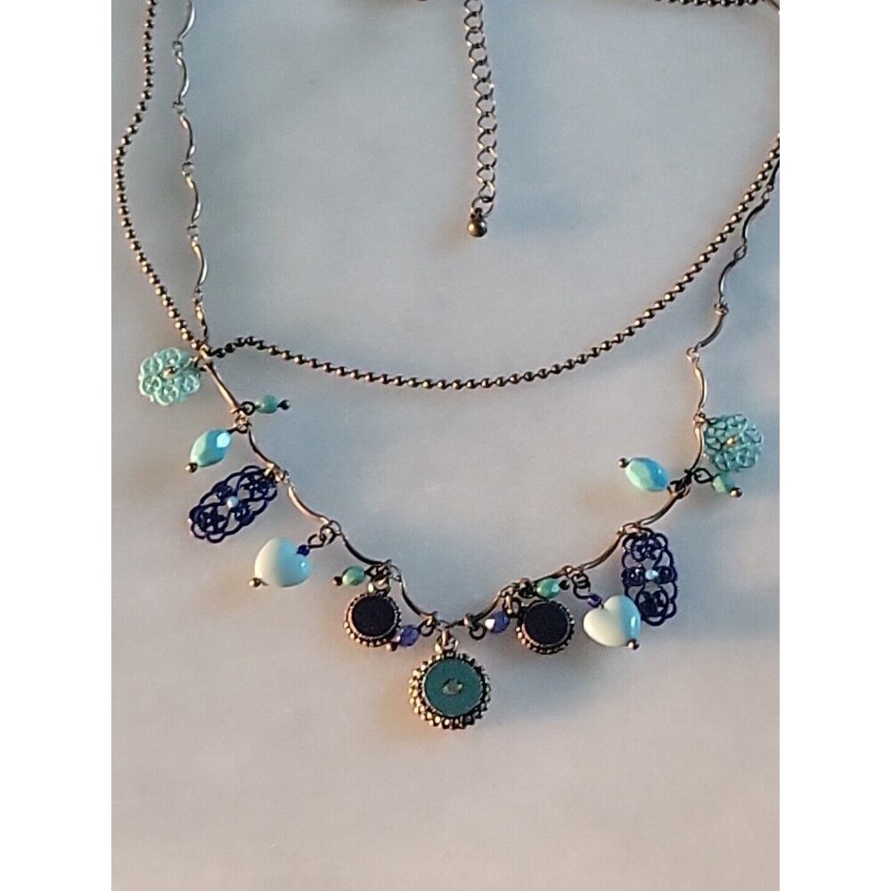 Turquoise Blue Color Beaded Charm Necklace Pendant And Earrings Set OHQ - Picture 11 of 14